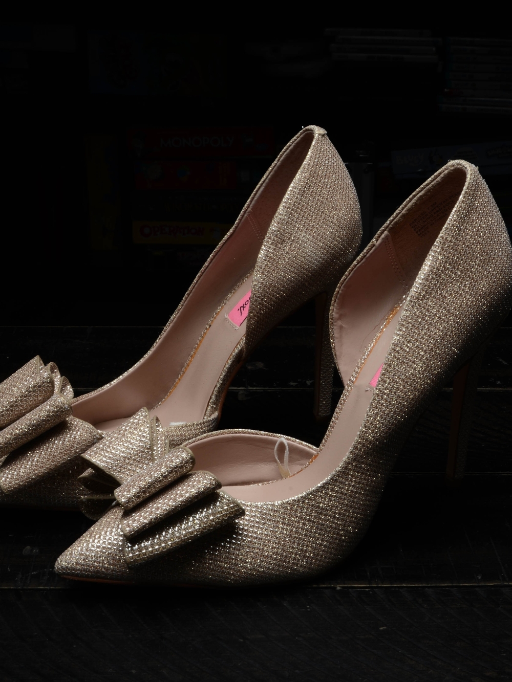 Betsey Johnson Gold Glitter Pointed-Toe Bow Pumps